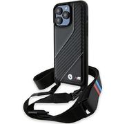 CG MOBILE BMW BMHCP15L23PSCCK Coque pour iPhone 15 Pro 6,1" Noir Hardcase M Edition Carbon Stripe & Strap