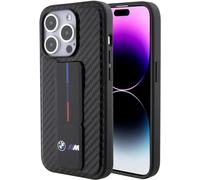 CG MOBILE BMW BMHCP15LGSPCCK Coque pour iPhone 15 Pro 6,1" Noir Hardcase Grip Stand Lisse & Carbone