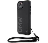 Étui BMW pour iPhone 15 6.1 noir étui rigide Signature Leather Wordmark Cord