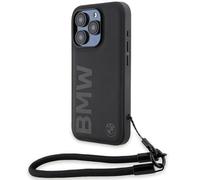 Étui BMW pour iPhone 15 Pro Max 6.7 noir étui rigide Signature Leather Wordmark Cord