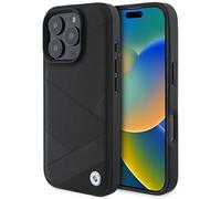 CG Mobile BMW BMHCP16L23RCGPK Coque pour iPhone 16 Pro 6,3" Noir Étui Rigide en Cuir Motif Lignes croisées