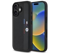 Étui BMW pour iPhone 16 6.1 noir étui rigide M Perforated Tricolor Detail Line