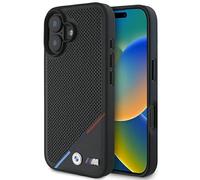 Étui BMW pour iPhone 16 Plus 6.7 noir étui rigide M Perforated Tricolor Line MagSafe
