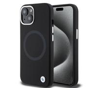 CG Mobile BMW Coque de téléphone Compatible avec Magsafe iPhone 15" Noir avec Anneau Vernis UV, Coque de Protection en Silicone Lisse et Anti-Rayures avec Facile à Clipser, Absorption des Chocs et