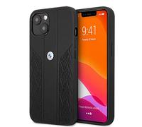 CG MOBILE BMW Coque de téléphone pour iPhone 13" Noir Siège perforé avec lignes gravées, étui de protection en cuir véritable et durable avec facile à clipser, absorption des chocs et logo signature