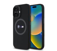 BMW Étui iPhone 16 6.1 – Rigide M Silicone, Printed Ring, MagSafe – Noir