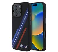 CG Mobile BMW HC M Coque de téléphone conçue pour iPhone 16 Pro, Durable, résistante aux Chocs, Compatible avec MagSafe, Coque en Silicone Lignes aléatoires, Noir