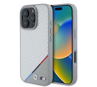 CG MOBILE BMW HC M - Coque de téléphone conçue pour iPhone 16 Pro Max, durable, résistante aux chocs, compatible avec MagSafe, coque en carbone PU tricolore gris