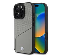 CG Mobile BMW HC Sign - Coque de téléphone conçue pour iPhone 16 Pro Max, Durable, résistante aux Chocs, Compatible avec MagSafe, étui en Cuir texturé et Ligne Gris