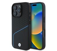 CG Mobile BMW HC Sign - Coque de téléphone conçue pour iPhone 16 Pro Max, Durable, résistante aux Chocs, Compatible avec MagSafe, étui en Cuir texturé et Ligne, Noir