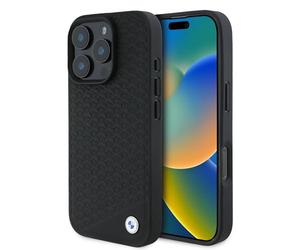 CG Mobile BMW HC Sign Coque de téléphone conçue pour iPhone 16 Pro Max, Durable, résistante aux Chocs, Compatible avec MagSafe, étui en Cuir avec Logo Diamant en métal, Noir