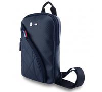 CG Mobile BMW Sac à dos pour homme et femme avec sangle réglable, cuir synthétique et carbone, logos métalliques, sac à dos tendance décontracté avec bandoulière convertible, Bleu marine, M