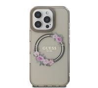 CG MOBILE Compatible avec iPhone 16 Pro Guess IML Coque rigide compatible avec Magsafe avec couronne de fleurs, protection contre les chutes, absorption des chocs, découpes précises, protection contre