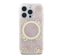 CG Mobile Coque rigide compatible avec iPhone 16 Pro Guess IML 4G design avec pivoine, compatible avec Magsafe, protection contre les chutes, prise en main confortable, résistance aux rayures