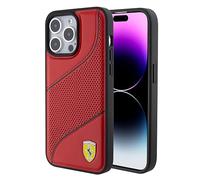 CG Mobile Ferrari Coque de téléphone Compatible avec iPhone 15 Pro Max en Rouge perforé incliné, Cuir PU, Anti-Rayures, étui de Protection Lisse avec Facile à Clipser, Absorption des Chocs et Logo