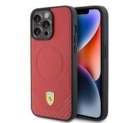 CG MOBILE Ferrari Coque de téléphone compatible Magsafe et iPhone 15 Pro fond en polyuréthane rouge, coque de protection et durable en fibre de carbone PU facile à clipser, absorption FEHMP15LPTER