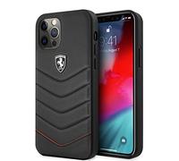 CG MOBILE Ferrari - Coque de téléphone pour iPhone 12 Pro Max en Noir avec Couette et Bord Rouge, étui de Protection en Cuir véritable et Durable avec Facile à Clipser, Absorption des Chocs et Logo