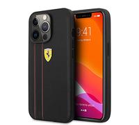 CG MOBILE Ferrari - Coque de téléphone pour iPhone 13 Pro en cuir véritable avec deux lignes rouges, coque de protection et durable avec facile à clipser, absorption des chocs et logo signature