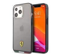CG MOBILE Ferrari Coque de téléphone pour iPhone 13 Pro en gris translucide avec lignes de drapeau italien, anti-rayures, coque rigide confortable et durable avec facile à clipser, absorption des
