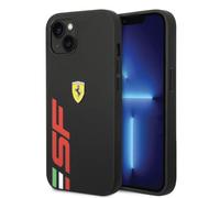 CG MOBILE Ferrari Coque de téléphone pour iPhone 14 Plus en noir avec grand logo SF rouge, coque de protection en cuir PU, durable et anti-rayures avec facile à clipser et absorption des chocs