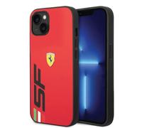 CG MOBILE Ferrari Coque de téléphone pour iPhone 14 Plus en rouge avec grand logo SF noir, protection en cuir PU, durable et anti-rayures avec facile à clipser et absorption des chocs