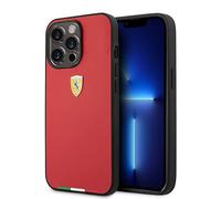 CG MOBILE Ferrari - Coque de téléphone pour iPhone 14 Pro Max en rouge avec ligne de drapeau italien, étui de protection et durable en cuir synthétique avec facile à clipser, absorption des chocs et