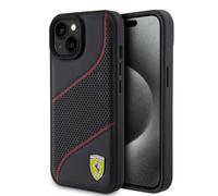 CG MOBILE Ferrari Coque de téléphone pour iPhone 15'' Noir Perforation inclinée,cuir PU,anti-rayures,étui de protection lisse facile à clipser,absorption des chocs et logo signature FEHCP15SPWAK