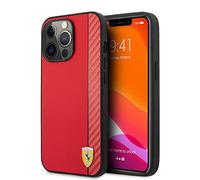 CG MOBILE Ferrari Coque pour iPhone 13 Pro Max en rouge lisse et effet carbone, étui de protection en cuir PU, durable et anti-rayures avec encliquetage, absorption des chocs et logo signature