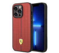 CG MOBILE Ferrari Coque pour iPhone 14 Pro en rayures rouges en relief, coque de protection en cuir, durable et anti-rayures avec encliquetage, absorption des chocs et logo signature