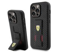 CG MOBILE Ferrari Coque pour iPhone 15 Pro - Coque en Carbone avec Support antidérapant - Anti-Rayures - Résistante aux Chutes - Coque de Protection intégrale Fine pour iPhone 15 Pro 6,1 po - Noir