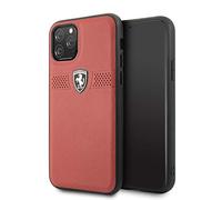 CG MOBILE Ferrari Étui Rigide en Cuir véritable pour iPhone 11 Pro avec Rayures Horizontales perforées pour Protection Contre Les Chutes et Les Chocs sous Licence Officielle Rouge