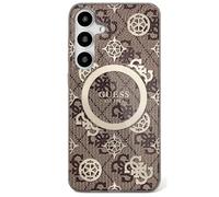 CG MOBILE Guess 4G Background Gold Electroplated Peony Pattern Coque pour Samsung Galaxy S25 Compatible avec MagSafe (Marron)