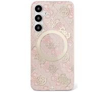 CG MOBILE Guess 4G Background Gold Electroplated Peony Pattern Coque pour Samsung Galaxy S25 Compatible avec MagSafe (Rose)