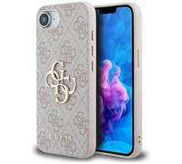 Guess Coque pour iPhone 16e Motif 4G monogramme Grand Logo en métal Rose clair