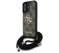 CG Mobile Guess 4G Big Logo Cord Stap Crossbody Coque pour iPhone 16 Plus (Marron)