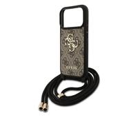 CG MOBILE Guess 4G Big Logo Cord Stap Crossbody Coque pour iPhone 17 Pro Max (marron)