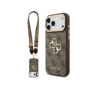 CG MOBILE Guess 4G Grand logo classique 4G Coque avec grande sangle et boutons en métal pour iPhone 17 Pro Max (marron)