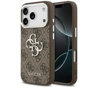 CG Mobile Guess Coque pour iPhone 17 Pro – Grand logo classique 4G métal – Marron/argent