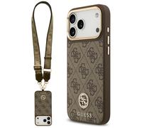 CG MOBILE Guess 4G Logo strass et grands boutons métalliques compatibles avec MagSafe Coque pour iPhone 17 Pro Max (marron)