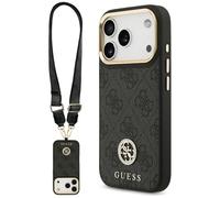 CG MOBILE Guess 4G Logo strass et grands boutons métalliques compatibles avec MagSafe Coque pour iPhone 17 Pro (noir)