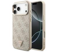 Guess Coque arrière en cuir iPhone 17 Pro Max – Logo Triangle classique, MagSafe – Rose