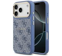 CG MOBILE Guess 4G PU Classic Logo Compatible avec MagSafe Coque pour iPhone 17 Pro (Bleu)