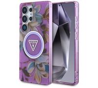 CG Mobile Guess Boutons triangulaires à Paillettes et Fleurs, compatibles avec MagSafe Coque pour Samsung Galaxy S25 Ultra (Violet)