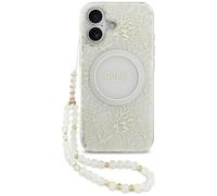 CG Mobile Bracelet Guess IML à fleurs perle électro compatible MagSafe pour iPhone 17 (blanc)