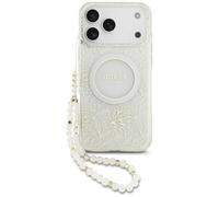 Etui Guess IML Flowers Electro Pearl Strap MagSafe do iPhone 17 Pro Max bia?y