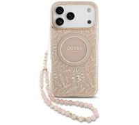 Etui Guess IML Flowers Electro Pearl Strap MagSafe do iPhone 17 Pro Max ró?owy