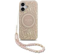 CG MOBILE Guess Bracelet IML à fleurs électro perle compatible avec MagSafe pour iPhone 17 (rose)