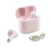 Écouteurs Bluetooth TWS Guess effet brillant avec logo et breloque classiques imprimés (rose)