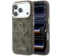 CG MOBILE Guess Coque 4G et grand logo en résine pour iPhone 18 Pro/iPhone 17 Pro (marron)