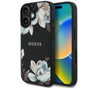 CG Mobile Guess Coque de Protection à Motif Floral imprimé grainé pour iPhone 16, Compatible avec MagSafe (Noir)